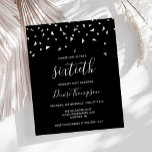 Budget Black Argent 60e anniversaire Invitation de<br><div class="desc">Ce design moderne présente des confettis triangulaires en faux argent sur un arrière - plan noir. Le mot "soixantième" apparaît dans une police élégante d'écriture gris clair. Personnalisez l'invitation avec le nom de l'invité d'honneur en caractères gris clair, ainsi que la date, le lieu et d'autres détails en gris clair...</div>