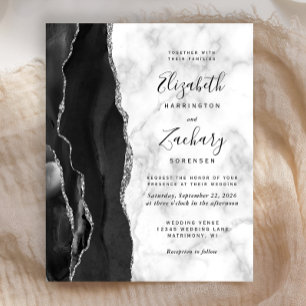 Budget Black Argent Agate Marbre Mariage Invitatio