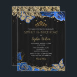 Budget Black Blue Roses dentelle douce 16 Invitati<br><div class="desc">Budget Élégant Bleu Vintage Papillons Rose Black Gold Lace Sweet 16 Anniversaire Invitation</div>