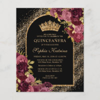 Budget Black Burgundy Glam Or Floral Quinceanera