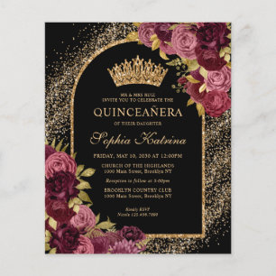 Budget Black Burgundy Glam Or Floral Quinceanera