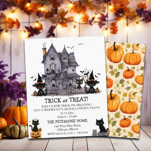 Budget Black Cats Trick ou Treat Kids Invitation