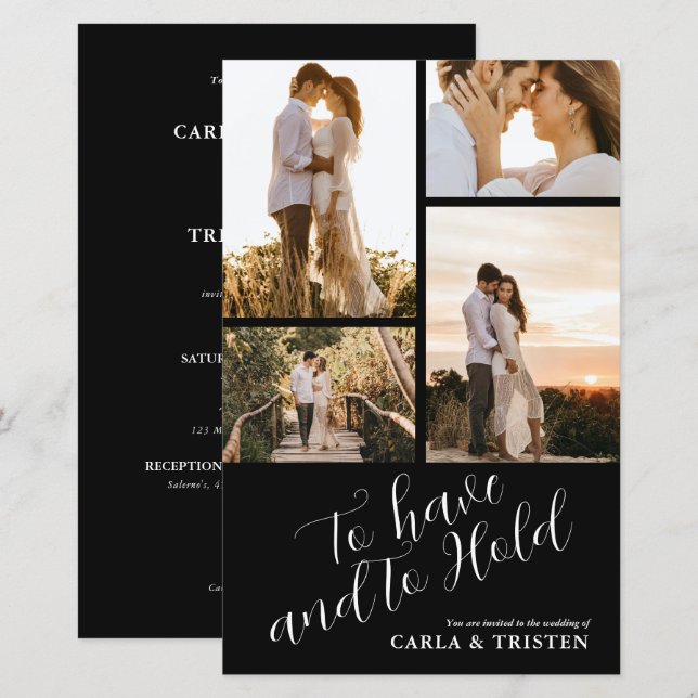 Budget Black Collage 4 Faire-part de mariage photo (Devant / Derrière)