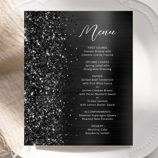 Budget Black Glam Glitter Wedding Menu (Créateur téléchargé)