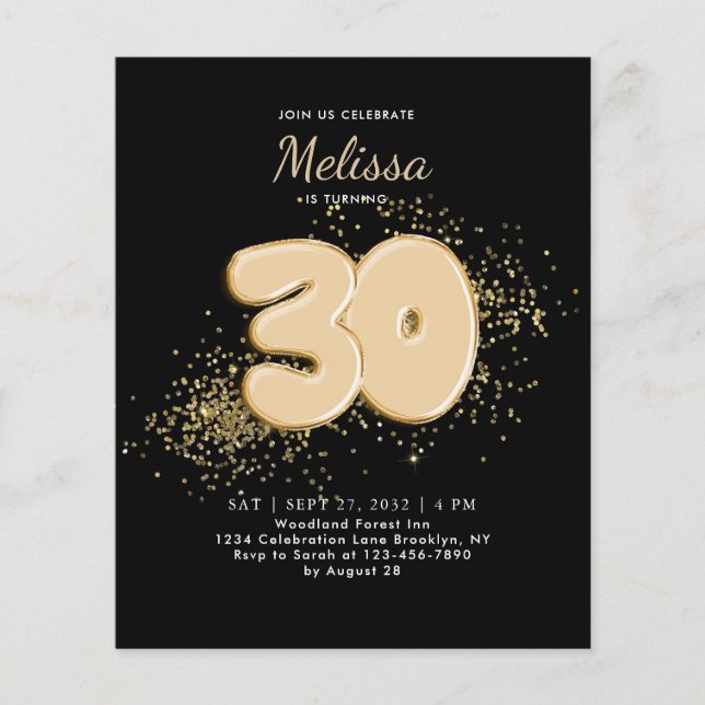 BUDGET Black Gold 30th Balloons Confetti Anniversa (Devant)