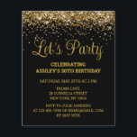 Budget Black & Gold 30th Birthday Party Invitation<br><div class="desc">Invitation de Parties scintillant Noir et Or,  30e invitation Anniversaire Fête,  budget Trente ans N'importe quel âge,  Quarantième Cinquante-Soixante,  Personnalisé 21e 40e 50e 60e,  Élégant Milestone Célébrer Douce 16,  Personnalisé 18e Glam Confetti d'or,  Calligraphie Adulte Chic tendance simple pour elle,  16e quinceanera de Bling 15e célébration</div>