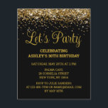 Budget Black & Gold 30th Birthday Party Invitation<br><div class="desc">Invitation de Parties scintillant Noir et Or,  30e invitation Anniversaire Fête,  budget Trente ans N'importe quel âge,  Quarantième Cinquante-Soixante,  Personnalisé 21e 40e 50e 60e,  Élégant Milestone Célébrer Douce 16,  Personnalisé 18e Glam Confetti d'or,  Calligraphie Adulte Chic tendance simple pour elle,  16e quinceanera de Bling 15e célébration</div>