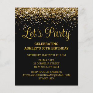 Budget Black & Gold 30th Birthday Party Invitation