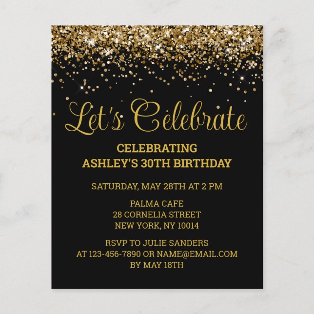 Budget Black & Gold 30th Birthday Party Invitation (Devant)