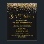 Budget Black & Gold 30th Birthday Party Invitation<br><div class="desc">Invitation de la Parties scintillant Noir et Or,  Budget 30ème anniversaire invitation,  Fêtons Trente N'Importe Quel Âge,  Quarantième Quarante Cinquante Soixante,  Personnalisé 21ème 40ème 60ème,  Élégant Milestone Trente Doux 16,  Personnalisé 18ème Glam Golden Confetti,  Calligraphie Adulte Moderne Écriture,  ic tendance simple pour elle,  Bling 16e quinceanera 15e célébration</div>