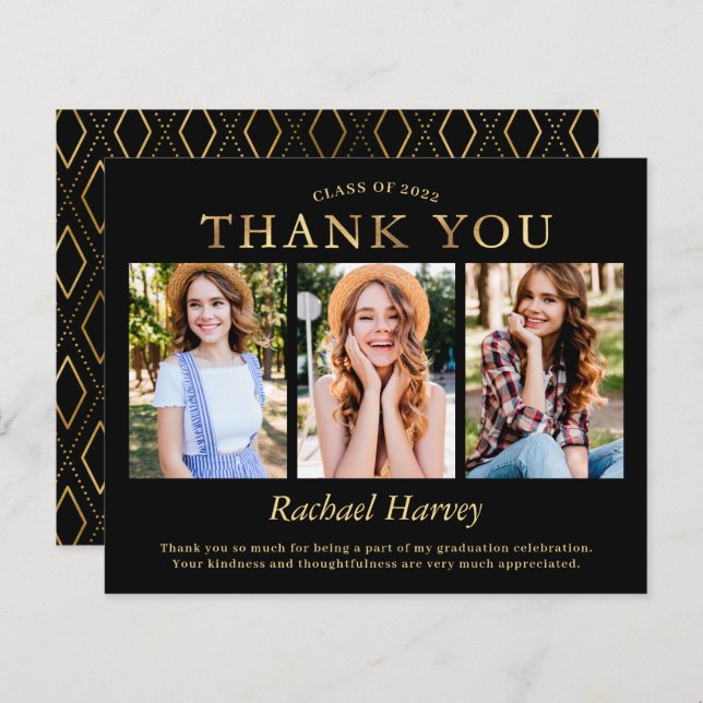 Budget Black Gold 3 Photo Graduation Merci (Devant / Derrière)