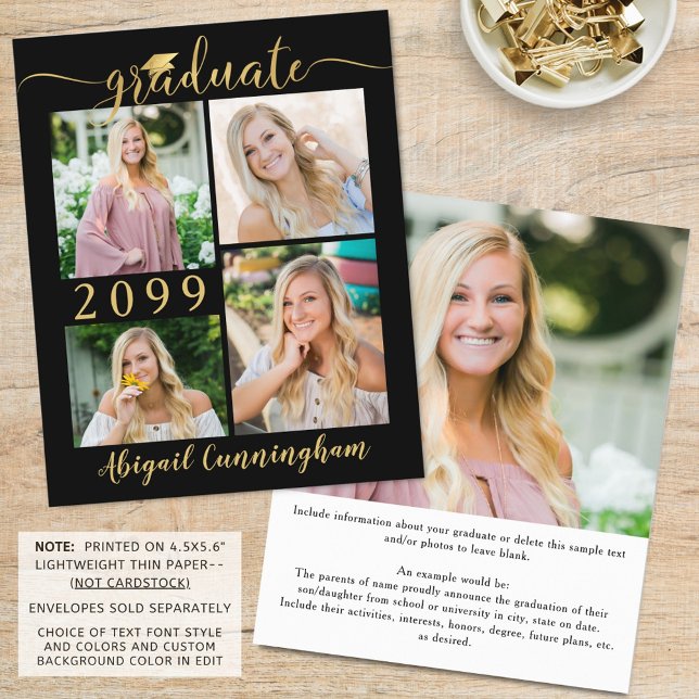 Budget Black Gold 5 Photo Graduate Faire-part (Créateur téléchargé)