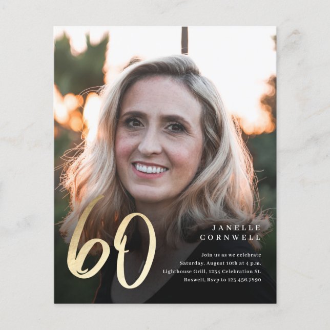 Budget Black Gold 60th Photo Anniversaire Invitati (Devant)