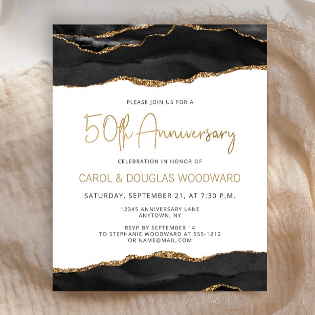 Budget Black Gold Agate 50th Anniversary Invite (Créateur téléchargé)