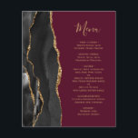 Budget Black Gold Agate Bourgogne Mariage Menu<br><div class="desc">Le bord gauche de cet élégant menu mariage moderne comporte une bordure en aquarelle noire ornée d'une parties scintillant en faux or. Le texte personnalisable combine écriture manuscrite couleur or et polices de cuivre sur un arrière - plan bordeaux. L'envers est assorti d'un design d'agate noir et or.</div>
