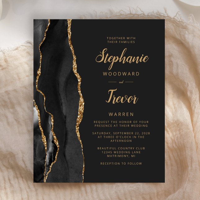Budget Black Gold Agate Brush Script Mariage (Créateur téléchargé)