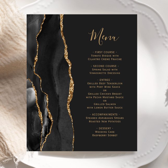 Budget Black Gold Agate Dark Mariage Menu (Créateur téléchargé)