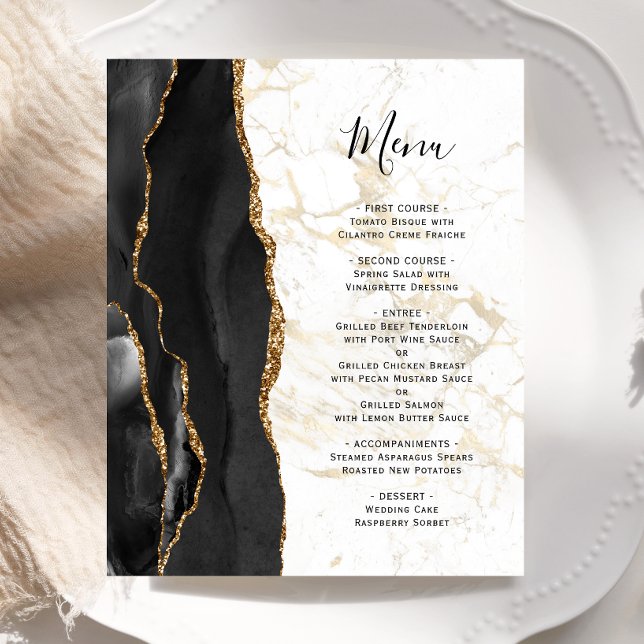 Budget Black Gold Agate Marble Wedding Menu (Créateur téléchargé)