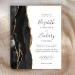 Budget Black Gold Agate Moderne Faire-part de mari<br><div class="desc">Le bord gauche de cette élégante faire-part de mariage moderne est orné d'une bordure en aquarelle noire ornée d'une parties scintillant en faux or. Le texte personnalisable combine écriture manuscrite, copperplate et polices italiques en gris fusain sur un arrière - plan blanc. L'envers est assorti d'un design d'agate noir et...</div>