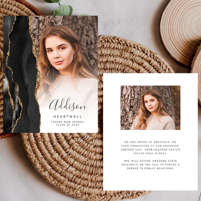 Budget Black Gold Agate Photo Grad Faire-part (Créateur téléchargé)