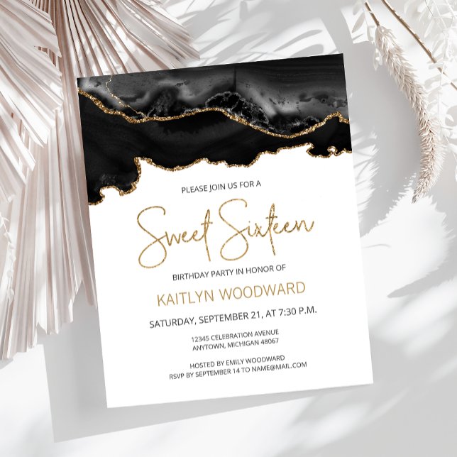 Budget Black Gold Agate Sweet 16 Invitation (Créateur téléchargé)