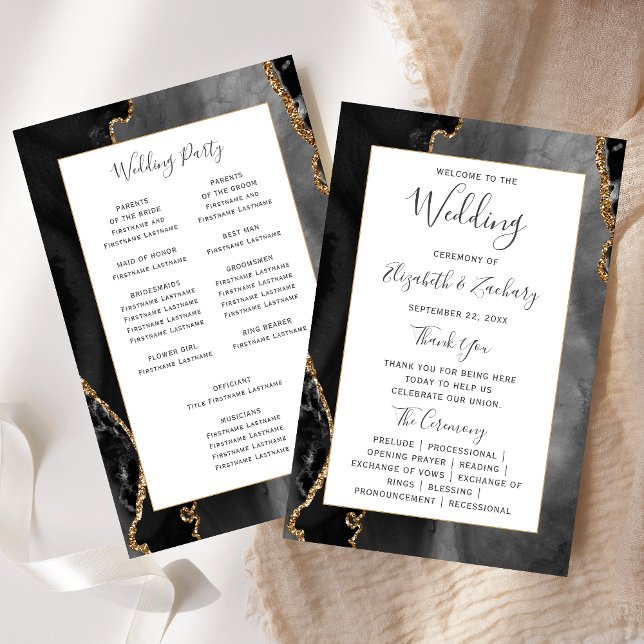 Budget Black Gold Agate Wedding Program (Créateur téléchargé)