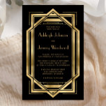 Budget Black Gold Déco Cadre Vintage années 1920 M<br><div class="desc">Cette élégante faire-part de mariage d'inspiration vintage présente du texte doré sur un arrière - plan noir,  encadré par un design géométrique vintage art déco. Un ventilateur en or et en noir art déco coordonné orne le dos de la carte.</div>