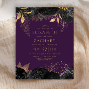 Budget Black Gold Floral Purple Mariage Invitation