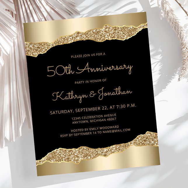 Budget Black Gold Glitter 50th Anniversary Invite (Créateur téléchargé)
