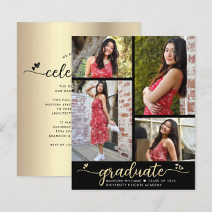 Budget Black Gold Gradulation 4 Invitation de Scri