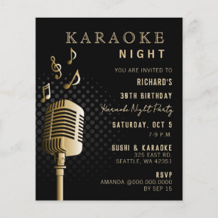 Budget Black Gold Karaoke Night Party Invitation