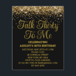 Budget Black Gold Parlez Trente à moi Invitation d<br><div class="desc">Invitation Parties scintillant Noir et Or,  Budget 30ème Anniversaire Invitation,  Parlons Personnalisé Trente Pour Moi,  Quarantième Cinquantième Cinquante Soixante,  18ème 21ème 40ème 60ème,  Élégant Jalon Trente Doux 16,  Personnalisé N'Importe Quel Âge Glam Or,  Calligraphie Adulte Moderne Écriture Stystique,  Chic Simple pour elle,  16e quinceanera Bling 15e célébration</div>