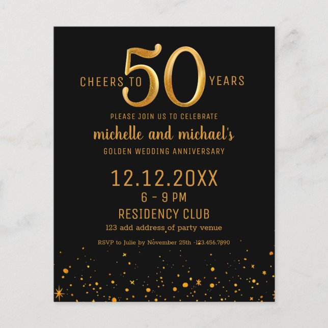 Budget Black & Gold Photo Invitation du 50e annive (Devant)