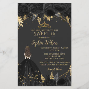Budget Black Gold Princess SWEET 16 Invitation