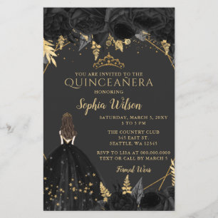 Budget Black Gold Princesse Quinceañera Invitation