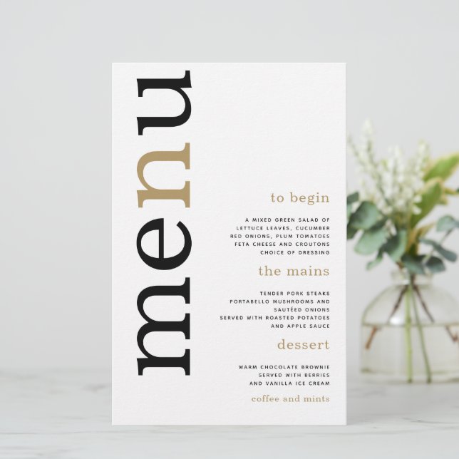 BUDGET Black Gold Typographie Mariage blanc Menu (Debout devant)