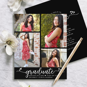 Budget Black Graduation 4 Photo Script Invitation
