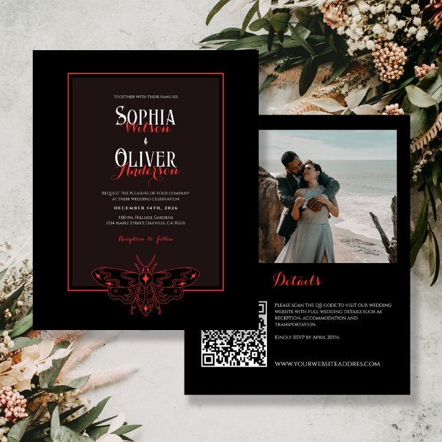 Budget Black&Red gothique QR code Mariage Inviter (Créateur téléchargé)