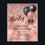 Budget Black Rose Gold Balloon Bow 30e anniversair<br><div class="desc">Glam noir rose rose rose Parties scintillant dorée étincelante Confetti Ribbon Boulon Boulon 30e anniversaire Invitation</div>