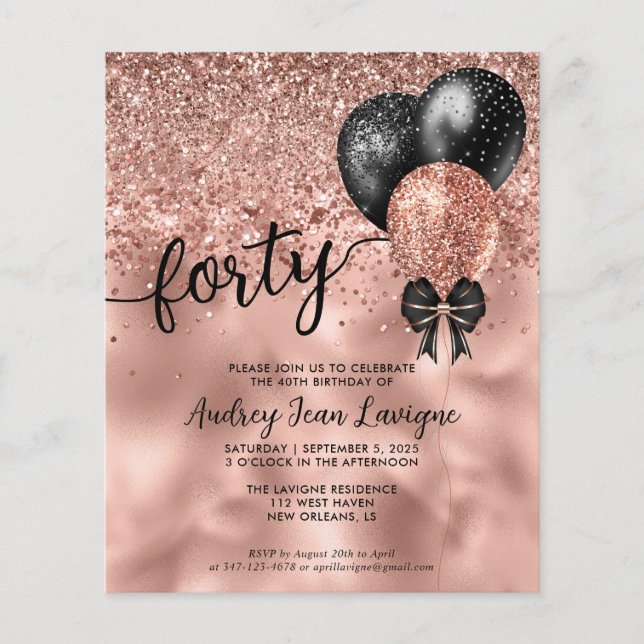 Budget Black Rose Gold Balloon Bow 40e anniversair (Devant)