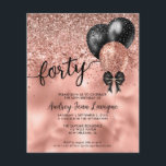Budget Black Rose Gold Balloon Bow 40e anniversair<br><div class="desc">Glam noir rose rose rose Parties scintillant dorée étincelante Confetti Ribbon Boulon Boulon 40e anniversaire Invitation</div>