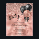 Budget Black Rose Gold Balloon Bow 60e anniversair<br><div class="desc">Glam noir rose rose rose Parties scintillant dorée étincelante Confetti Ribbon ballon 60e anniversaire Invitation</div>