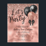 Budget Black Rose Gold Balloon Lets Fête Anniversa<br><div class="desc">Glam noir rose rose rose Parties scintillant dorée Confetti Ribbon Balloon Noir Fête N'importe quel âge Anniversaire Invitation</div>