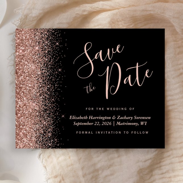 Budget Black Rose Gold Glitter Faire-Part de Date  (Créateur téléchargé)