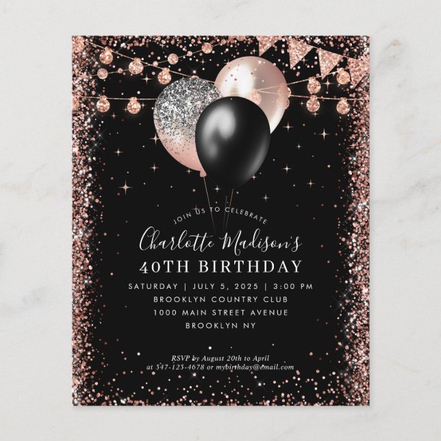 Budget Black Rose Gold Parties scintillant Balloon (Devant)