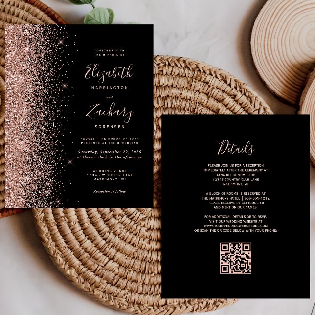 Budget Black Rose Or Rose Gold Glitter QR Code Mar (Créateur téléchargé)