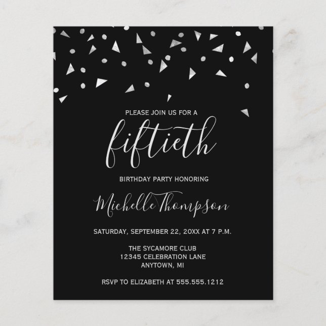 Budget Black Silver 50e anniversaire de fête Invit (Devant)