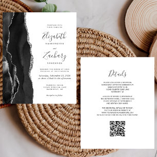 Budget Black Silver Agate QR Code Mariage Invitati
