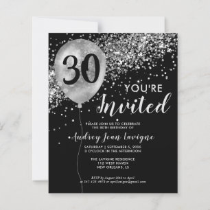 Budget Black Silver Balloon Invitation Anniversair