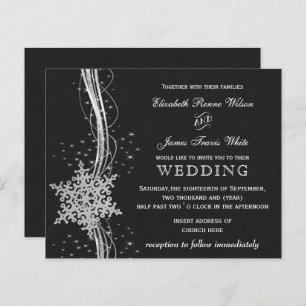 Budget Black Silver Snowflakes invitations de mari
